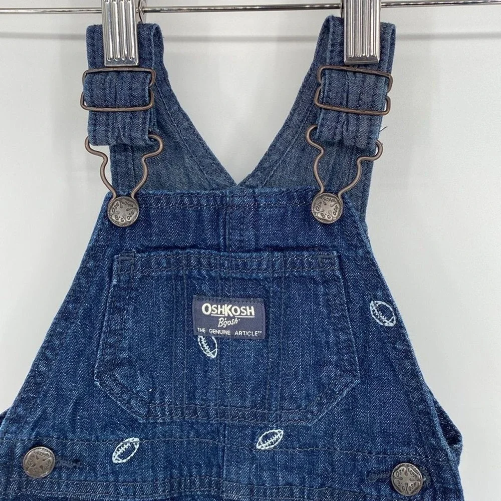 OshKosh B'gosh Overalls Boys 6M Blue Denim‎ Football Kids Youth Casual Baby